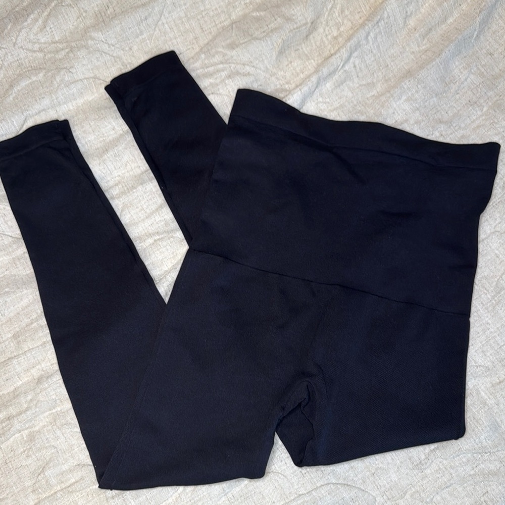 SPANX Black Leggings with Stretchy Fabric and Wide Waistband Size M